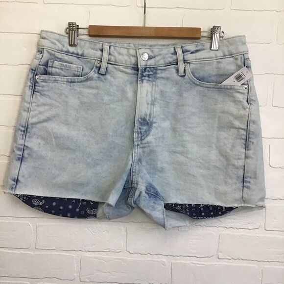 Denim jeans mini shorts Old Navy stretch high rise  waisted bleached size 14 - Picture 10 of 10